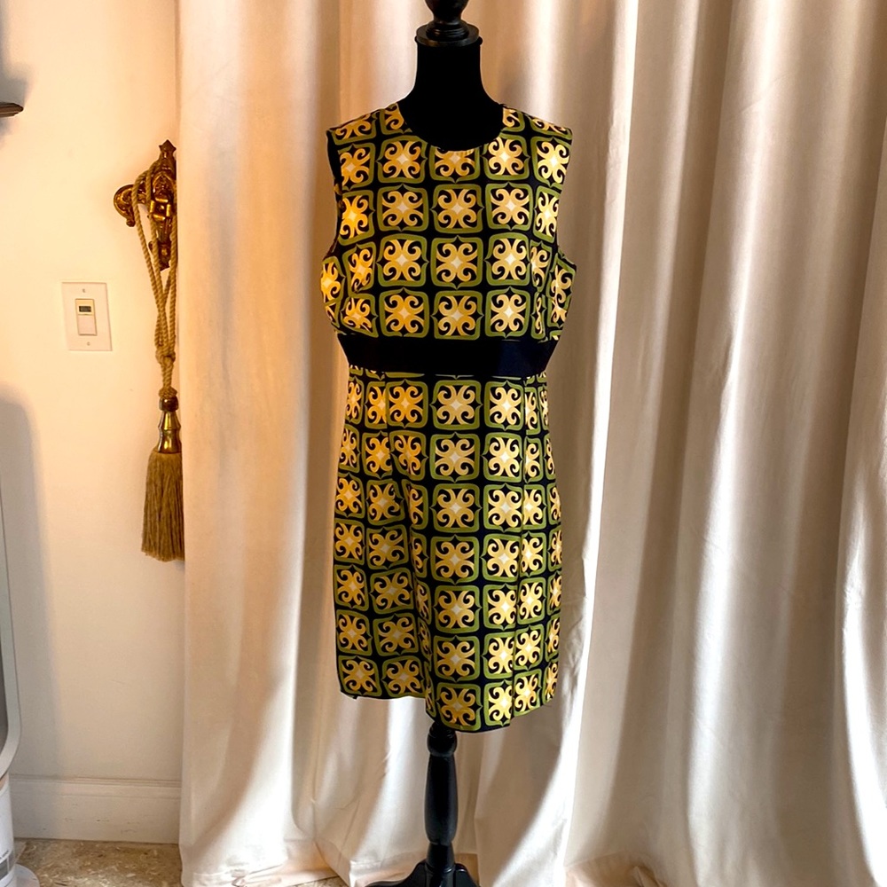 Milly Silk Graphic Dress in Gold, Green, and Black Size 10